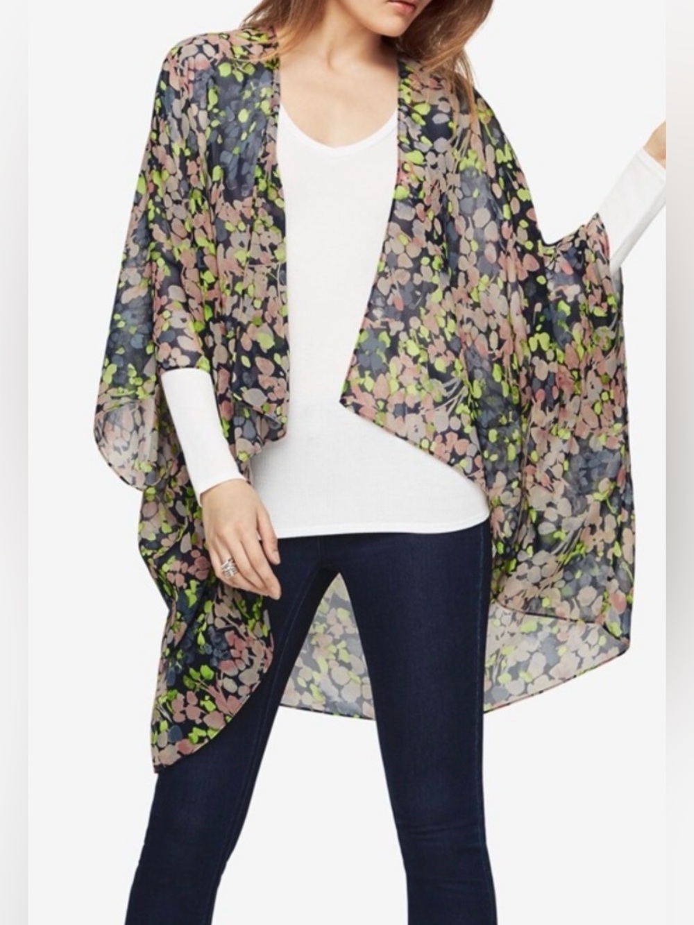 BCBG Braylon Floral-Print Kimono, a sheer, relaxed-fit layering